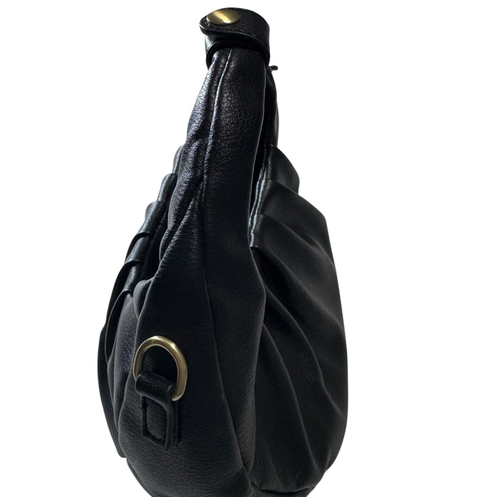 Scoop NWT Black Faux Leather Crescent Crossbody Bag Ruched Shoulder‎ Purse Moon - Picture 7 of 16
